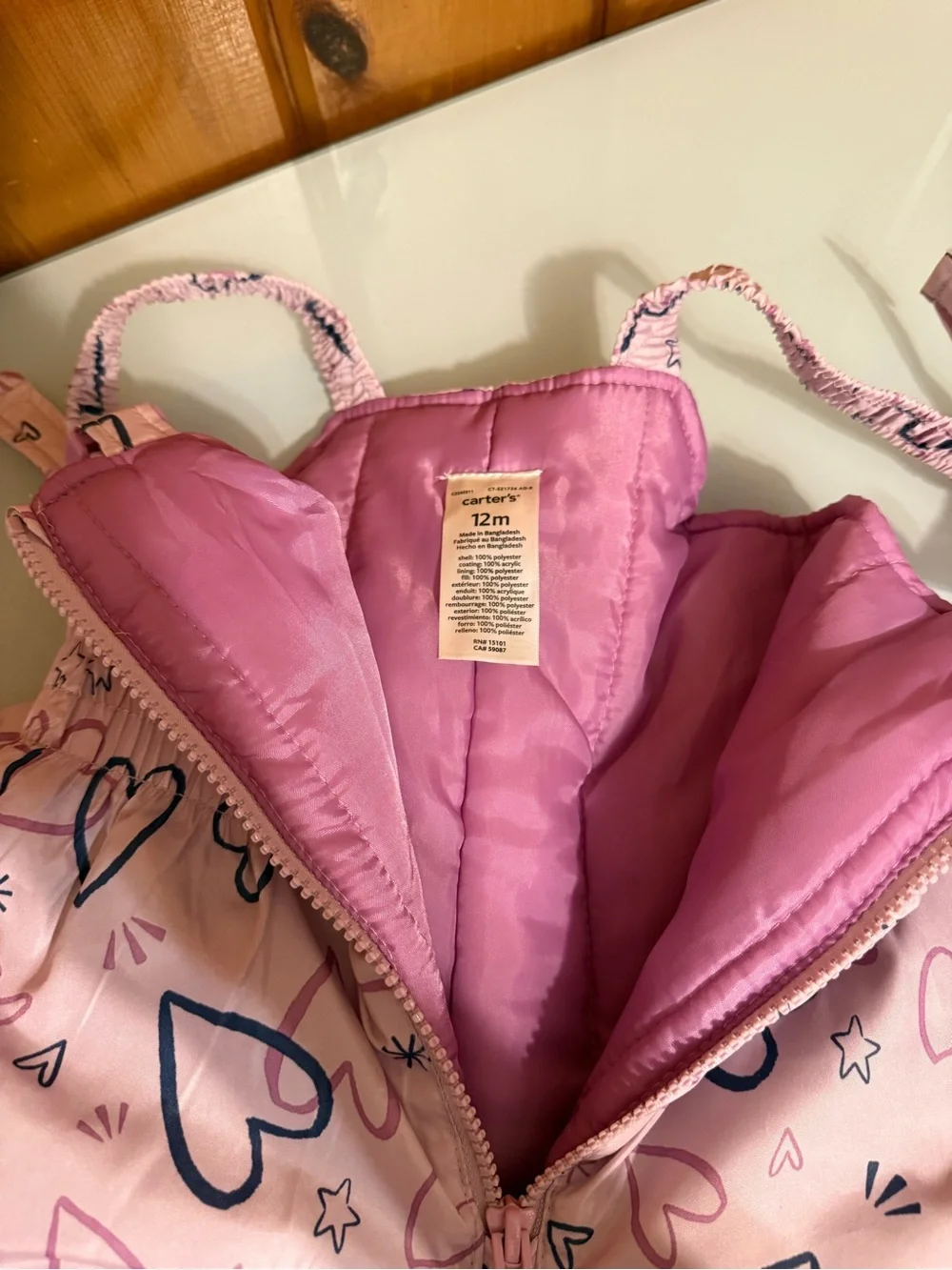 Carter's Pink Heart-Print Puffer Snowsuit with Faux-Fur Hood - 001